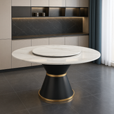 Wooden Twist Modern Lazy Susan Steel Base Round Dining Table Set 6 Seater